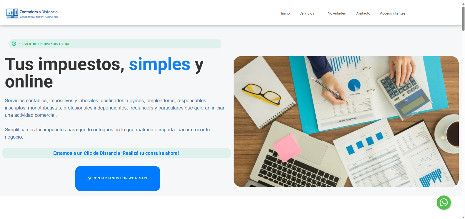 Captura del proyecto Contadora a Distancia – Sitio Web Corporativo
