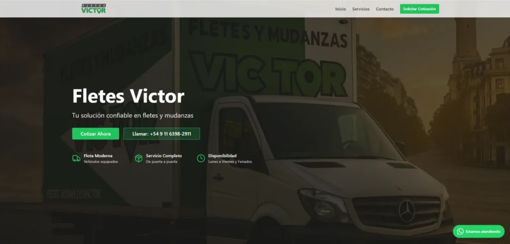Captura del proyecto Fletes y Mudanzas Víctor