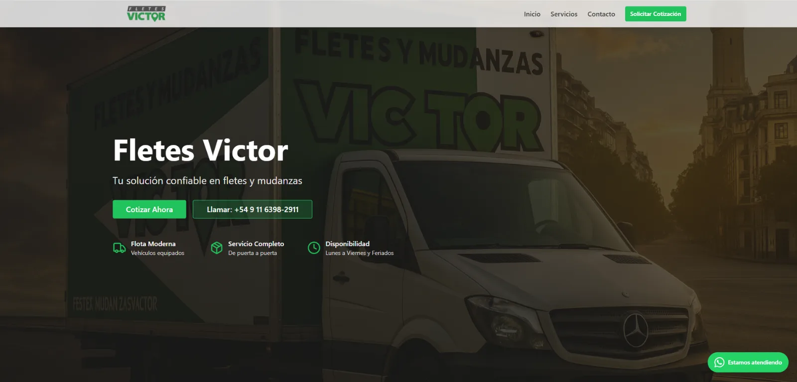 Captura del proyecto Diseño web – Mudanzas y Fletes Victor