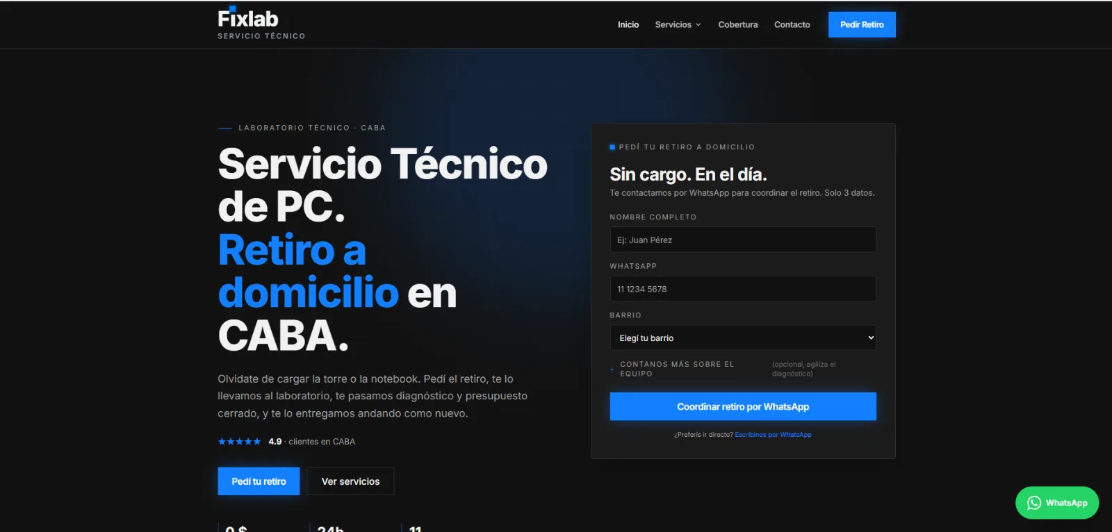 Captura del proyecto Diseño web corporativo – FixLab Servicio Tecnico