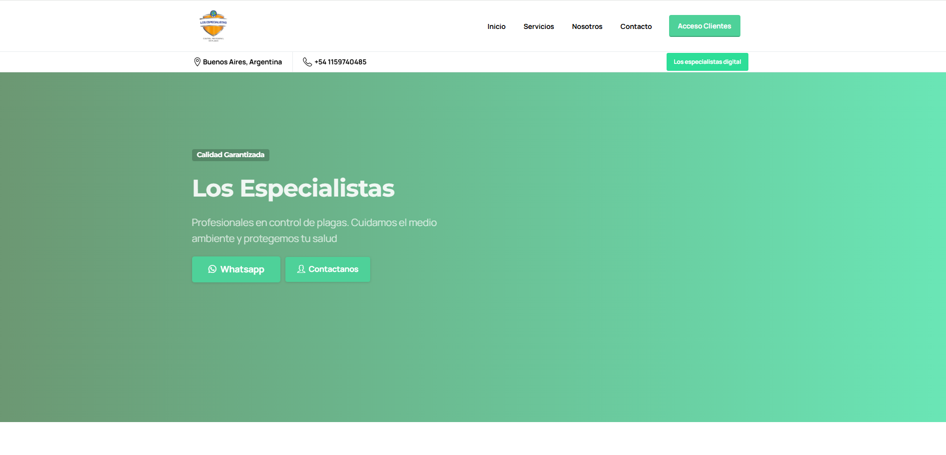Captura del proyecto Diseño web – Los Especialistas Control de Plagas